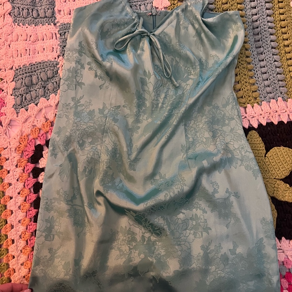 Superdown Teal Satin Floral Dress